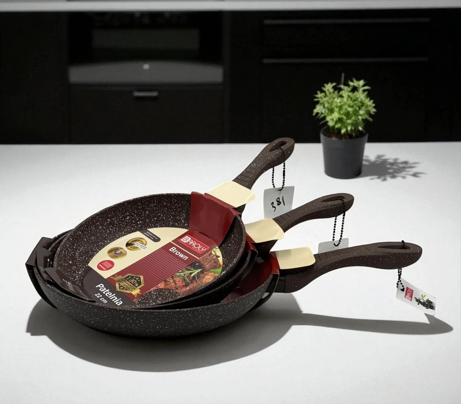 طاوة طبخ جرانيت بني كامل بارولي OLINA