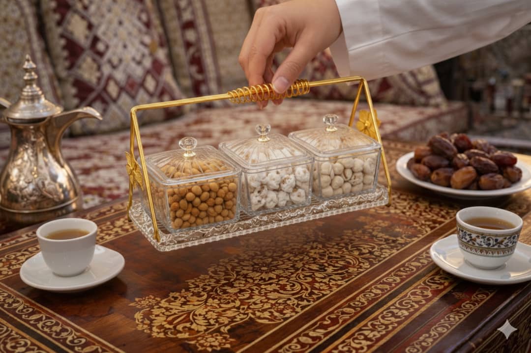 صحن شيال 3مطايب حلويات مربع مع الاغطية ذهبي