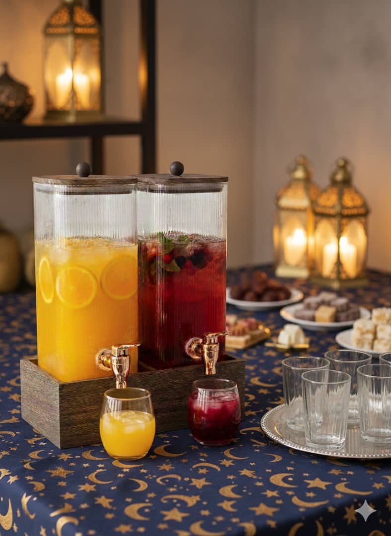 طقم ترمس ماء زجاج مربع 2.8 لتر بغطاء وقاعدة خشب