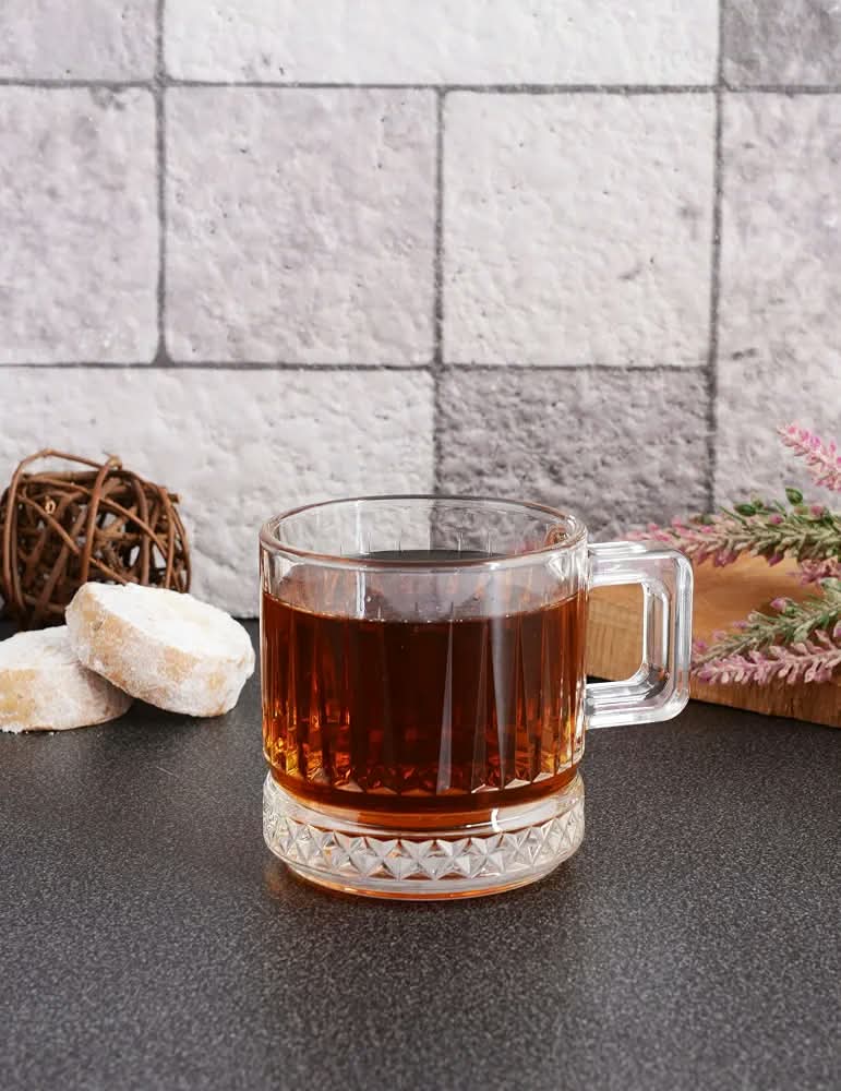 اكواب شاي زجاج مقلم بيد حواف ذهبي 6قطع AZ-3854