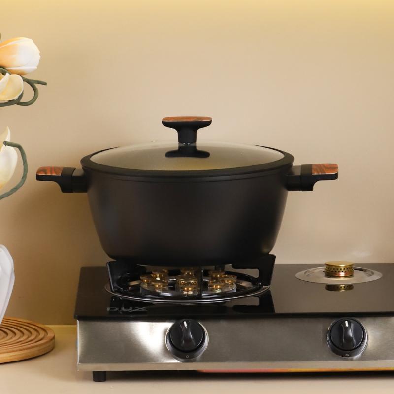 طقم قدور اسود بيدين وغطاء زجاج 6 قطع - بارولي YMN-142