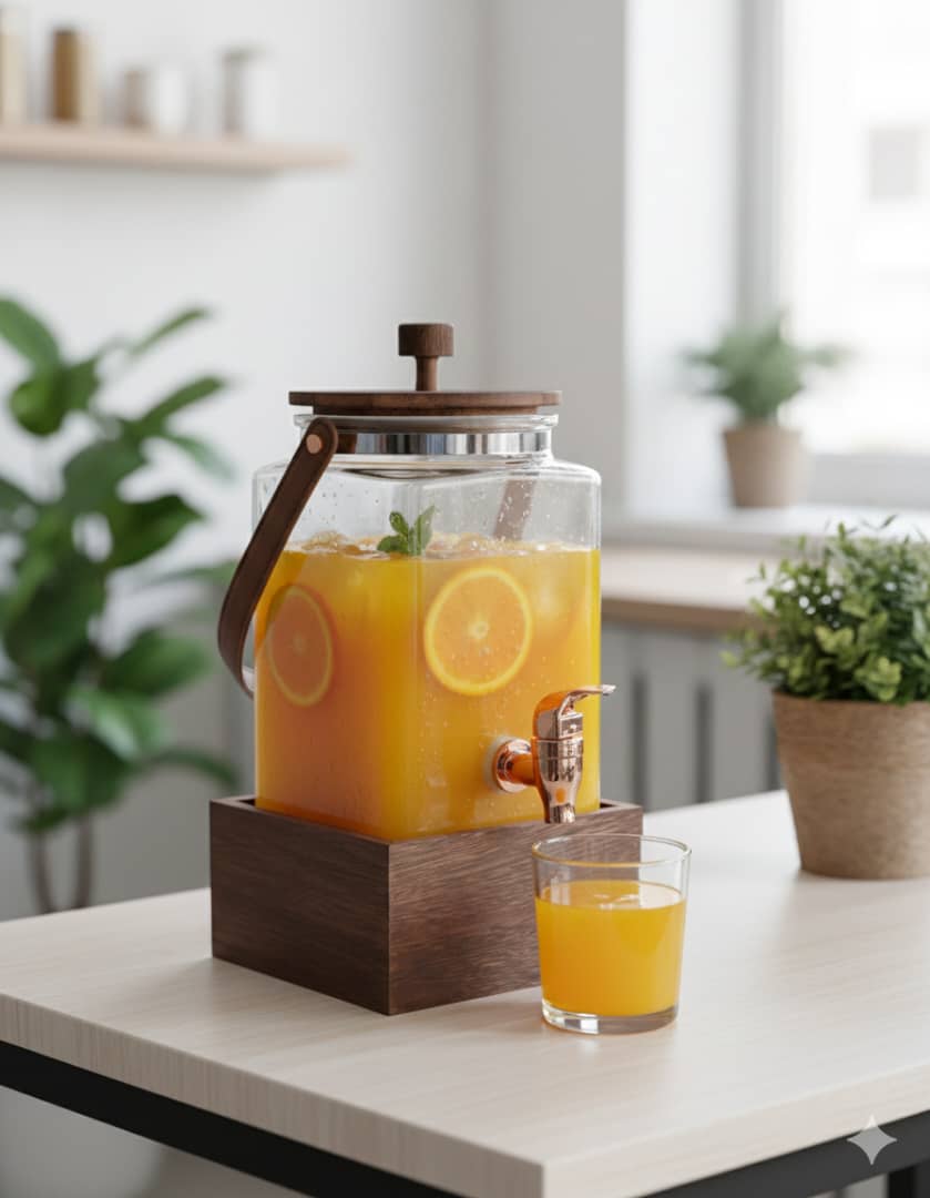 ترمس ماء زجاج مربع مسكة جلد غطاء وقاعدة خشب