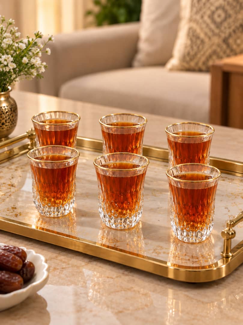 اكواب شاي زجاج منقط حواف ذهبي 6قطع AZ-3833