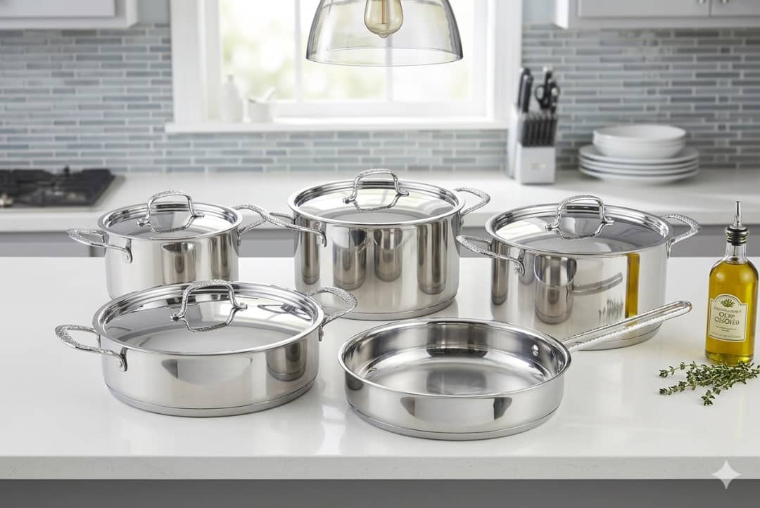 طقم قدور ستيل 9قطع يد مطرق KARKMOS  Tomlik A-1990