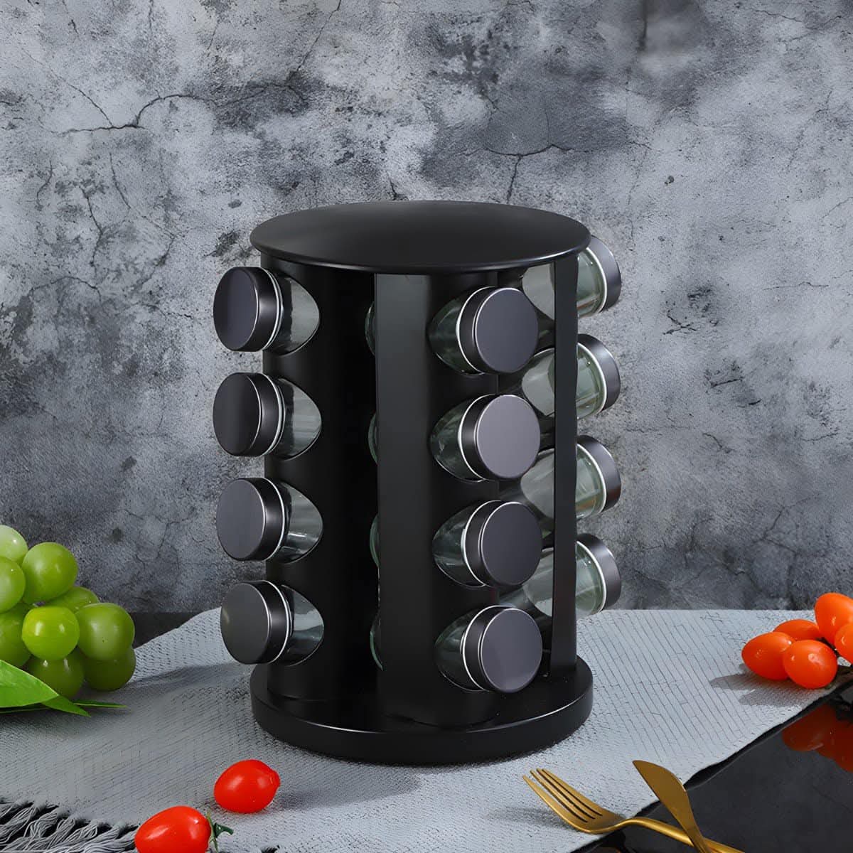 طقم علب بهارات زجاج مدور 12 قطعة مع ستاند AZ-3428